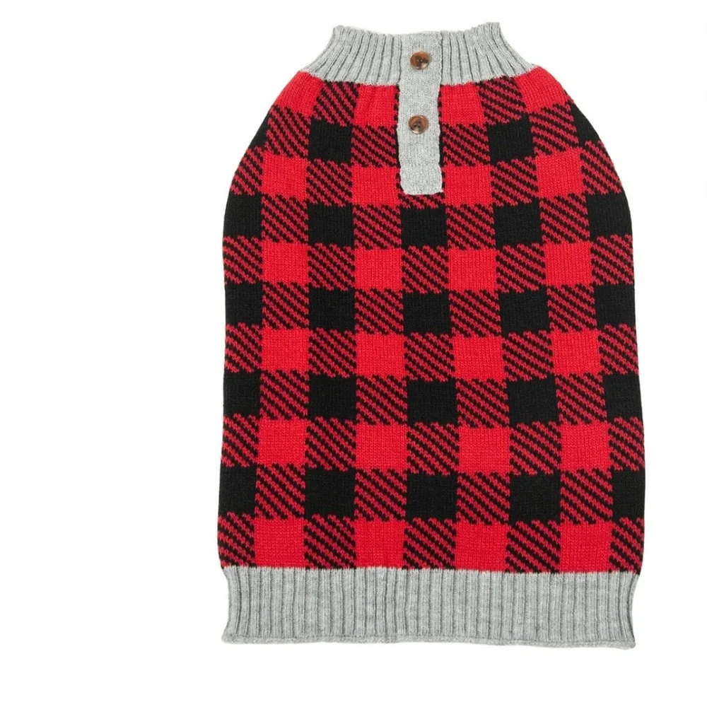 Dog/cat/pet sweater buffalo red black plaid Small 13in back length.